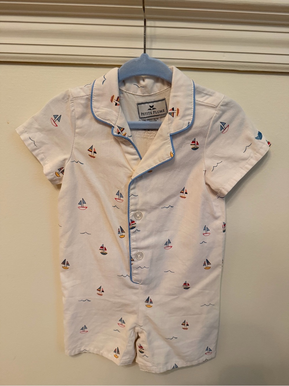 Petite Plume White Sailboat Short Sleeve One-Piece for Kids 6/12M